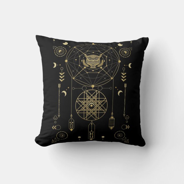 Spiritual Owl Geometry Aesthetic Art Cushion (Front)