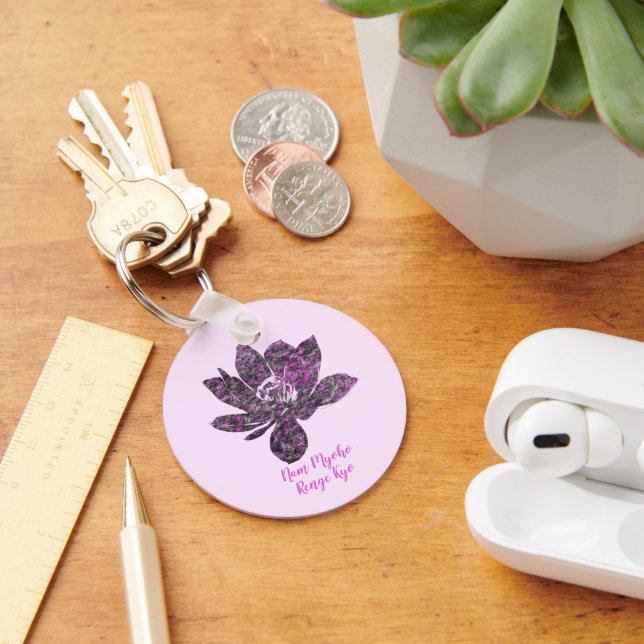 Spiritual Partly Purple Lotus Flower Nam Myoho Key Ring (Desk)