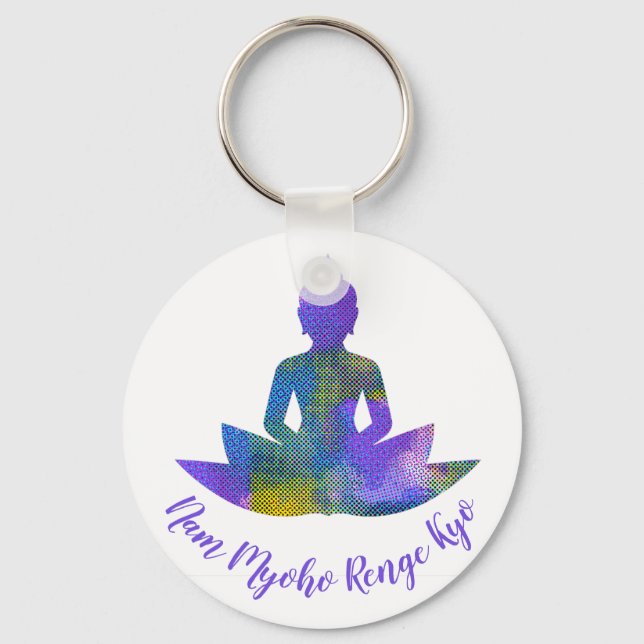 Spiritual Pastel Patchwork Halftone Lotus Yoga Nam Key Ring (Front)