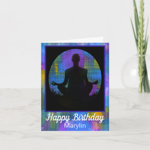 Spiritual Patchwork Halftone Sitting Yoga Birthday Card
