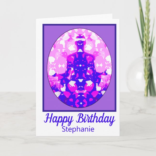 Spiritual Pink Sitting Yoga Pose Fun Birthday Card (Front)
