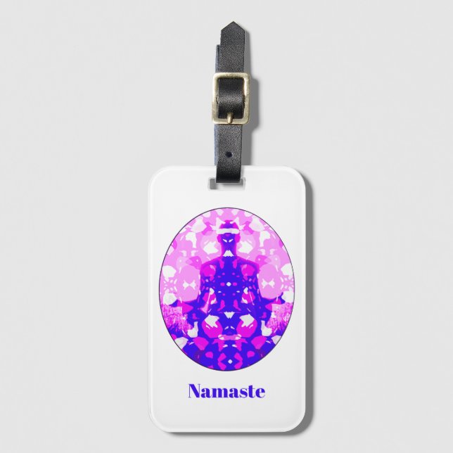 Spiritual Pink Sitting Yoga Pose Namaste Luggage Tag (Front Vertical)