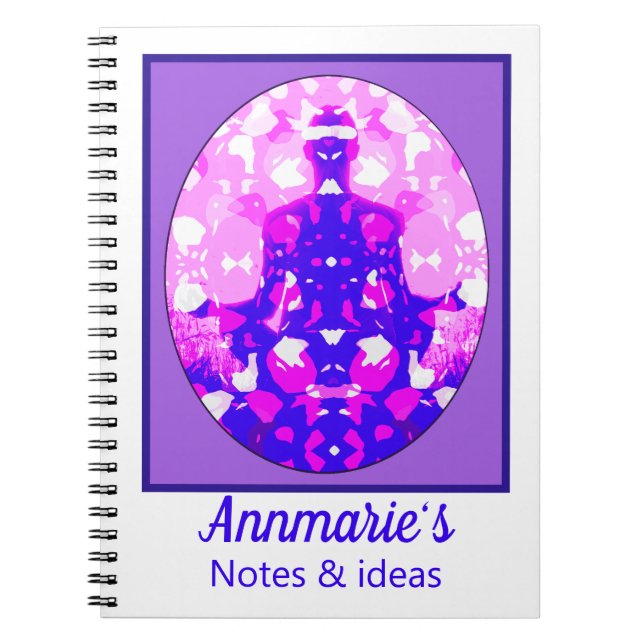 Spiritual Pink Sitting Yoga Pose on Purple Notebook (Front)