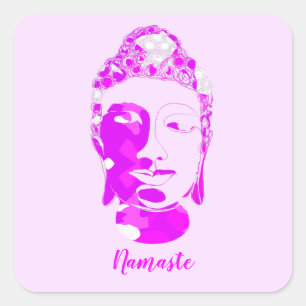 Spiritual Pink & White Symmetry Handdrawn Buddha Square Sticker