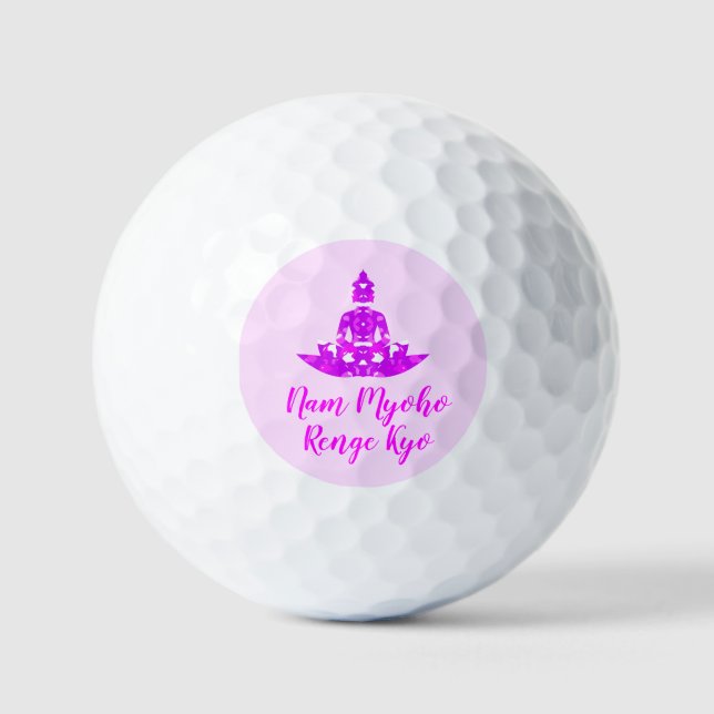 Spiritual Pink & White Symmetry Lotus Pose Golf Balls (Front)