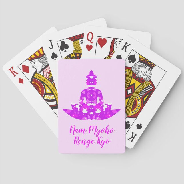 Spiritual Pink & White Symmetry Yoga Pose Playing Cards (Back)