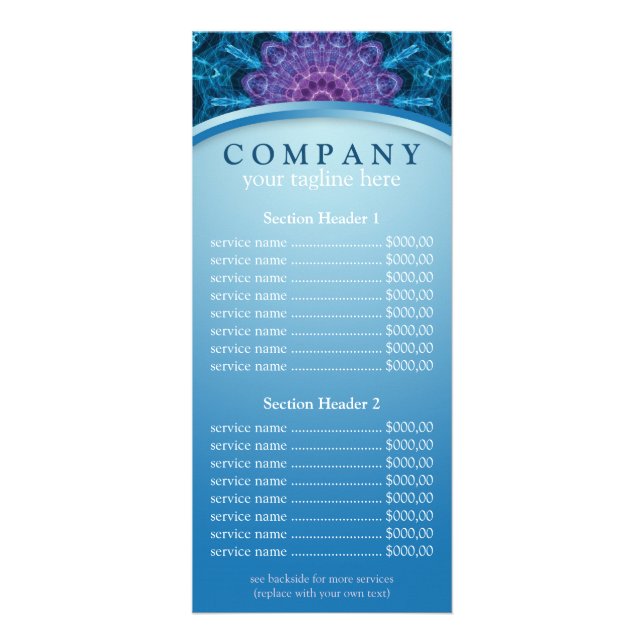 Spiritual Purple Flower mandala price list menu (Front)