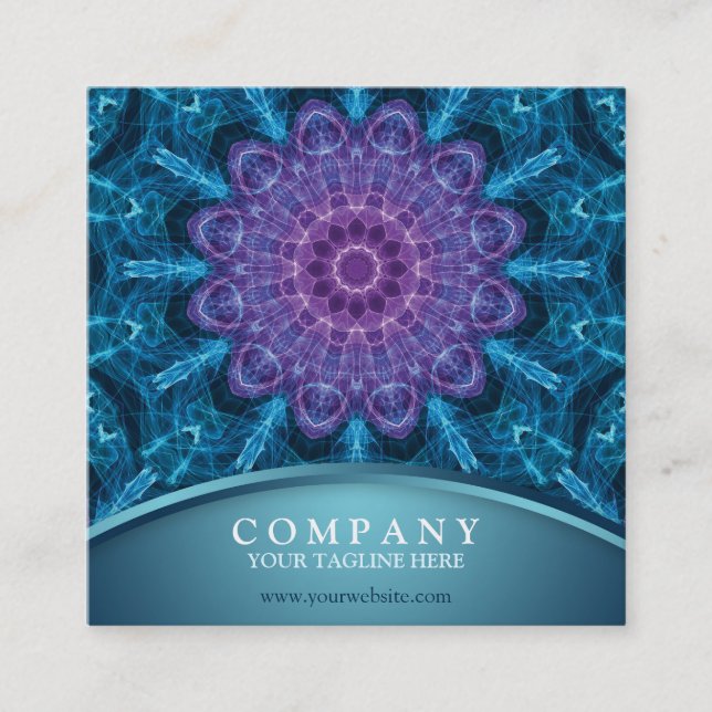 Spiritual purple flower, sea of blue square business card (Front)