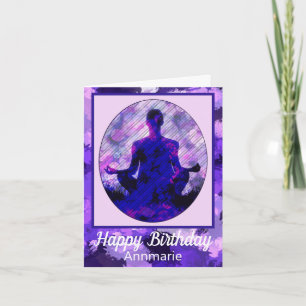 Spiritual Purple Sitting Yoga Birthday Card