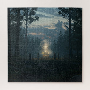 Spiritual Radiant Cross in Middle of Ancient Site Jigsaw Puzzle