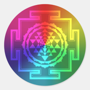 Spiritual Sri Yantra - Rainbow Classic Round Sticker