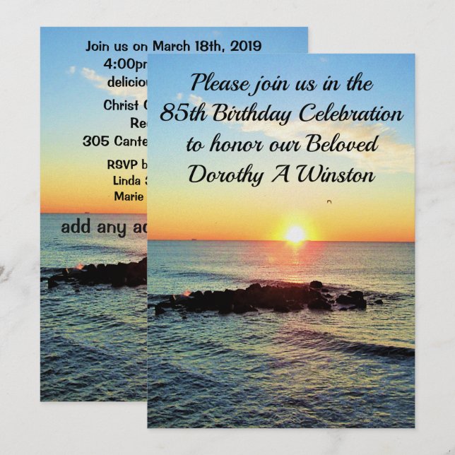 SPIRITUAL SUNRISE 85TH BIRTHDAY INVITATIONS (Front/Back)
