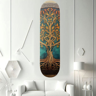 Spiritual Tree of Life Whimsical Ocean Blue Funky  Skateboard