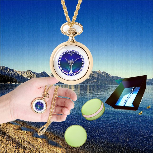 Spiritual Tree of Life White Centre of Cosmos Blue Watch (Spiritual Tree of Life White Centre of Cosmos Blue Watch)