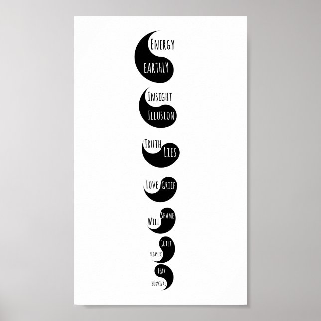 Spiritual White Black Yin Yang Chakras Card Poster (Front)
