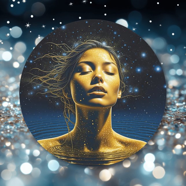 Spiritual Woman in Water under the Stars Classic Round Sticker (Creator Uploaded)