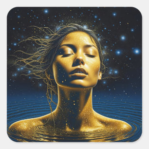 Spiritual Woman in Water under the Stars Square Sticker