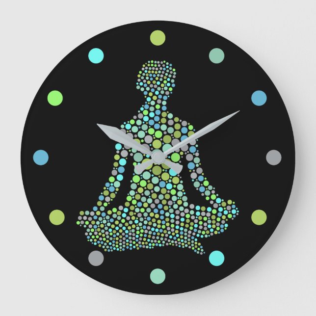 Spiritual Yoga Meditation Blue Green Purple Black Large Clock (Front)