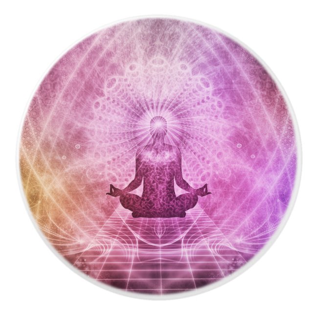 Spiritual Yoga Meditation Zen Colourful Ceramic Knob (Front)