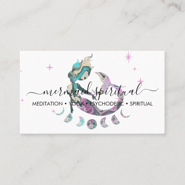 spiritual zodiac ombre teal pink Mermaid Business Card (Front)