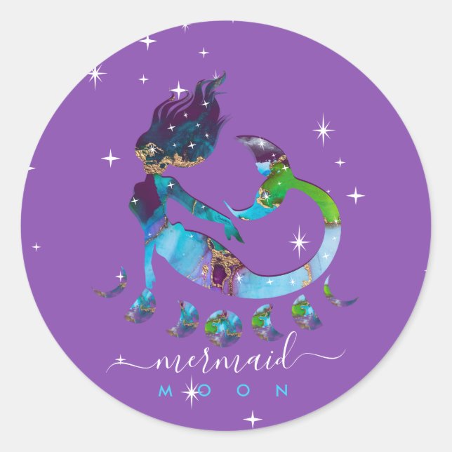 spiritual zodiac purple Mermaid moon Classic Round Sticker (Front)