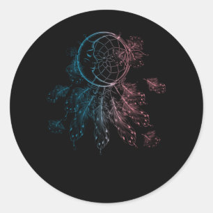 Spirituality Dreamcatcher Colourful Feathers Moon Classic Round Sticker