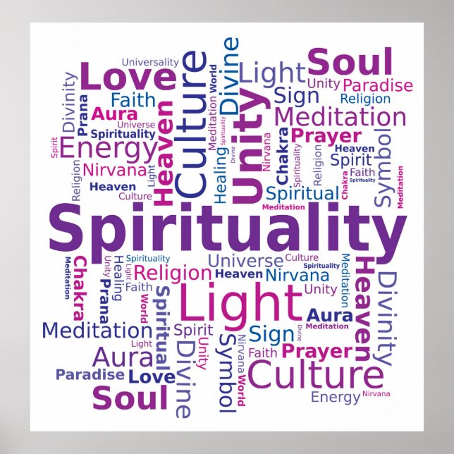 Spirituality Word Cloud Pink Purple Colors Poster (Front)