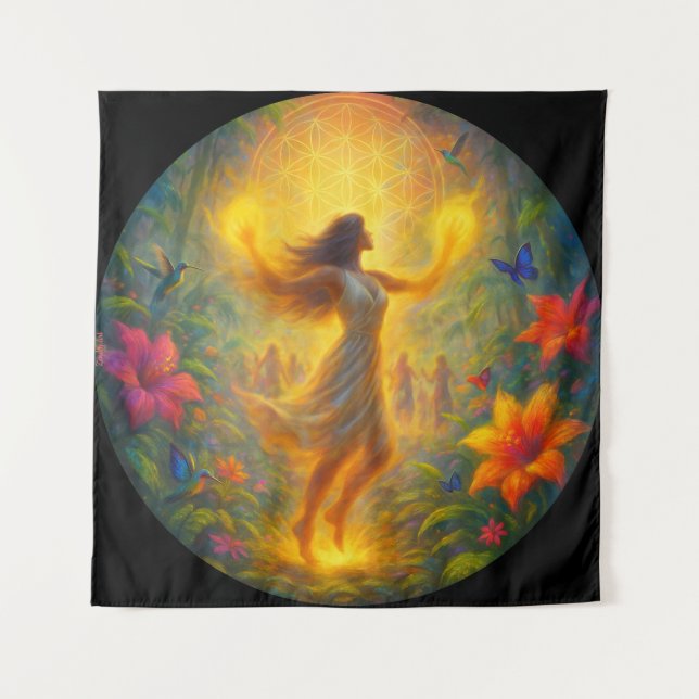 Spiritueel Wandkleed – Vrouw in Licht en Beweging Tapestry (Front)