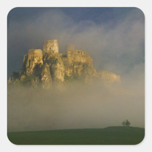Spissky hrad in mist, Slovakia 2 Square Sticker