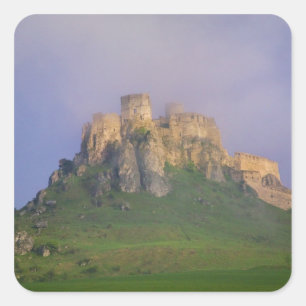 Spissky hrad in mist, Slovakia Square Sticker
