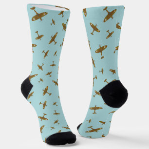 Spitfire Airplanes Aviation Themed Blue Socks