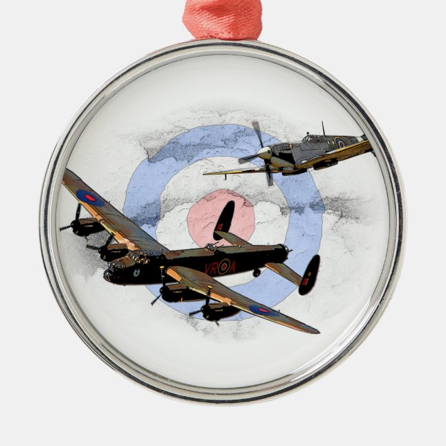 Spitfire and Lancaster Metal Tree Decoration (Front)