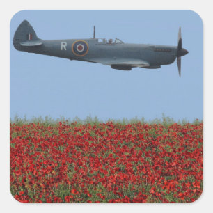 Spitfire and Poppies Square Sticker