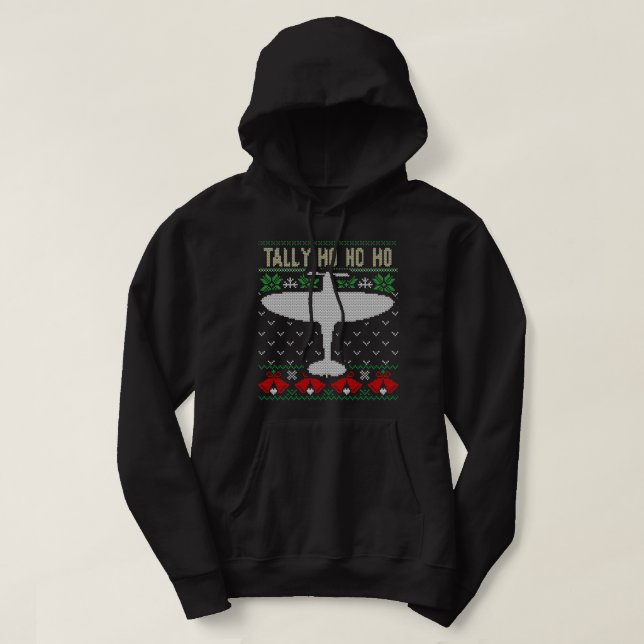 Spitfire Christmas Ugly Jumper Style Aeroplane Air Hoodie (Design Front)