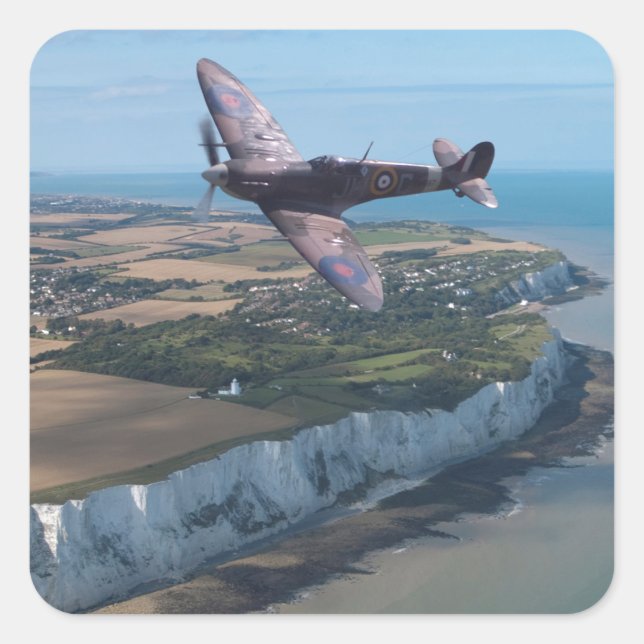 Spitfire over the English coast. Square Sticker (Front)