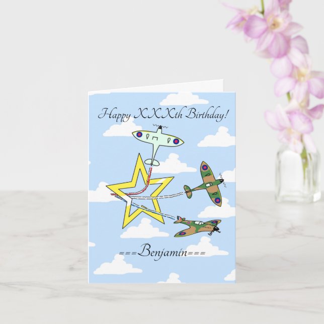 Spitfire Star Blue Sky Birthday Card (Orchid)