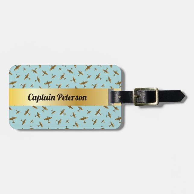 Spitfire War Planes Light Blue Luggage Tag (Front Horizontal)