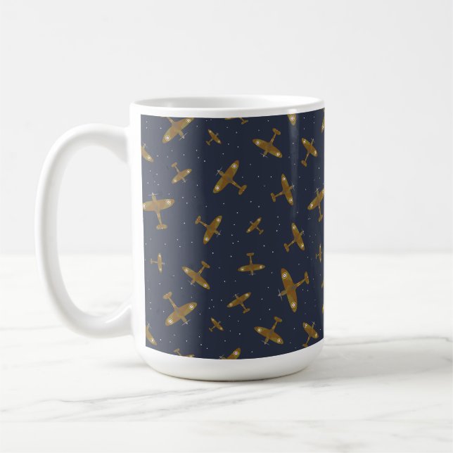 Spitfire War Planes Pattern on Navy Blue Coffee Mug (Left)