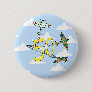 Spitfires 50th Birthday (Blue Sky) 6 Cm Round Badge