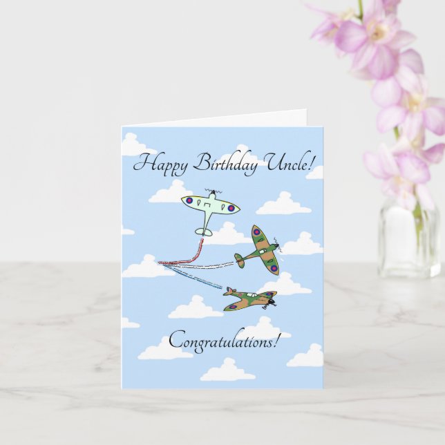 Spitfires - Customisable Uncle - Birthday Card (Orchid)