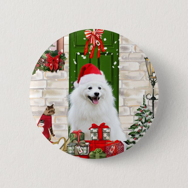 Spitz Dog Christmas  6 Cm Round Badge (Front)