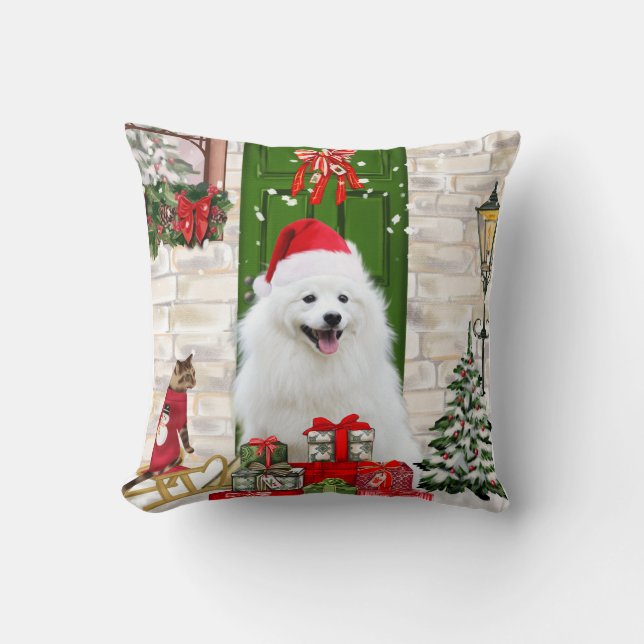 Spitz Dog Christmas Cushion (Front)