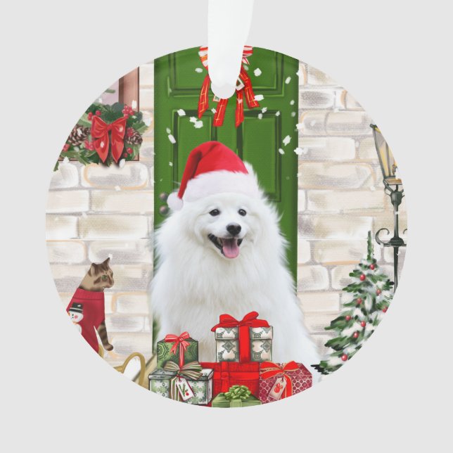 Spitz Dog Christmas  Ornament (Front)