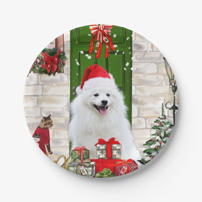 Spitz Dog Christmas Paper Plate (Front)