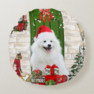 Spitz Dog Christmas Round Cushion
