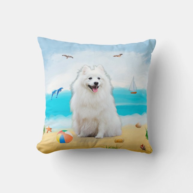 spitz Dog on Beach  Cushion (Front)