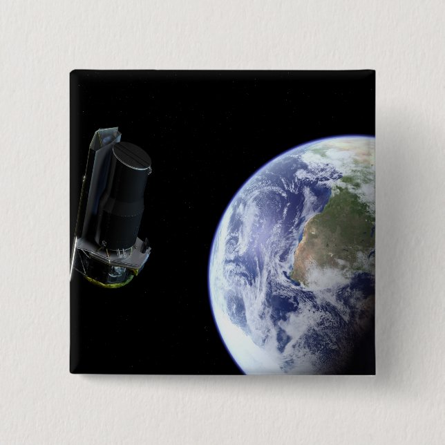 Spitzer departing the Earth soon after launch 15 Cm Square Badge (Front)
