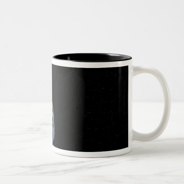 Spitzer points its high-gain antenna Two-Tone coffee mug (Right)