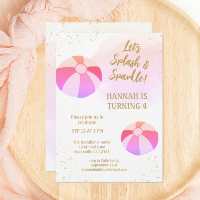 Splash and Sparkle Water Pool Party Birthday Invitation (Creator Uploaded)