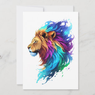 Splash art a lion head side colourful painting thank you card